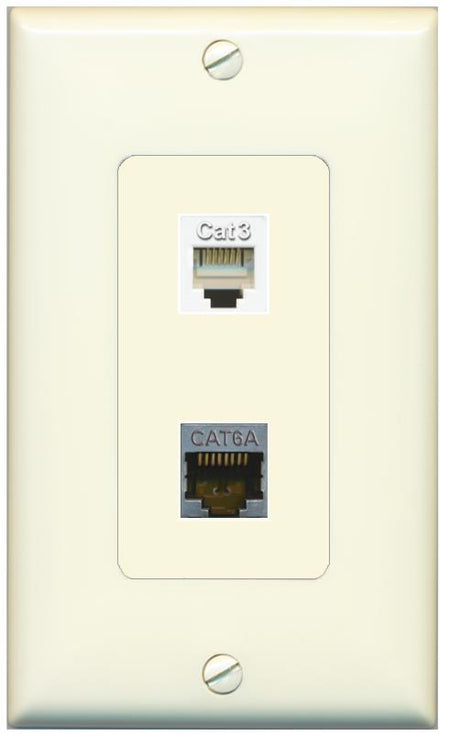 1 CAT6A 1 PHONE Wall Plate [Light-almond]