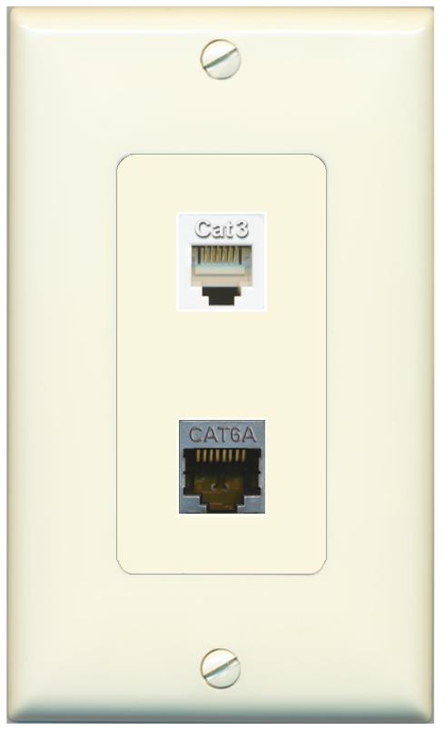 1 CAT6A 1 PHONE Wall Plate [Light-almond]