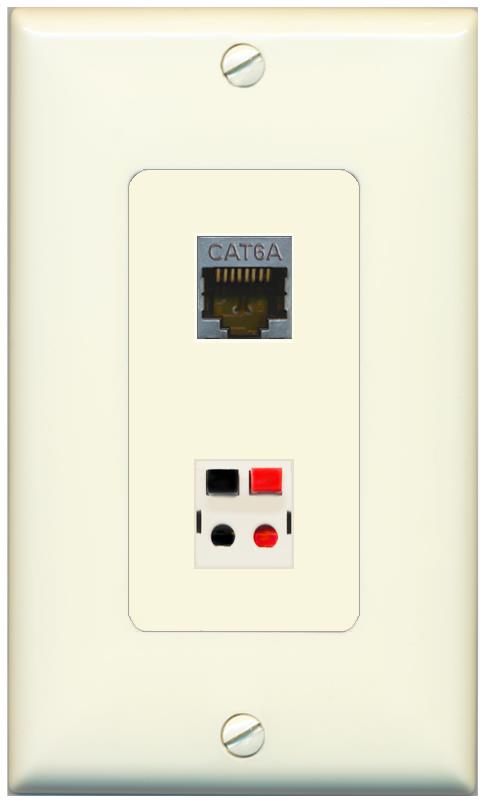 1 CAT6A 1 SPEAKER Wall Plate [Light-almond]