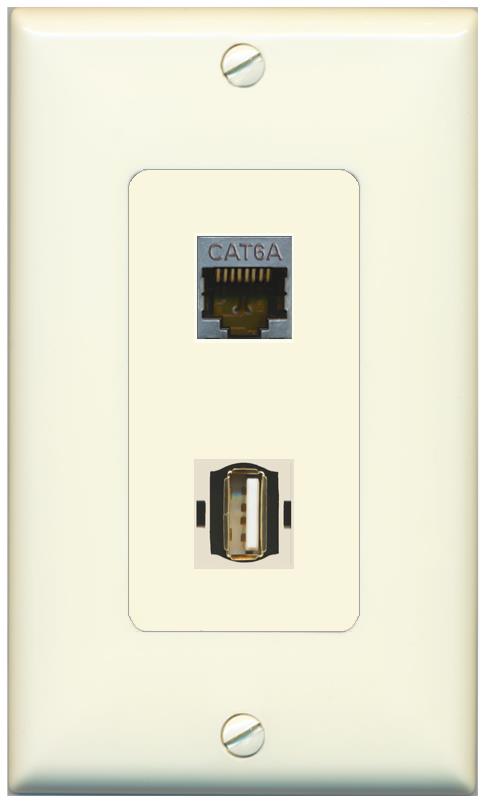 1 CAT6A 1 USB2 Wall Plate [Light-almond]