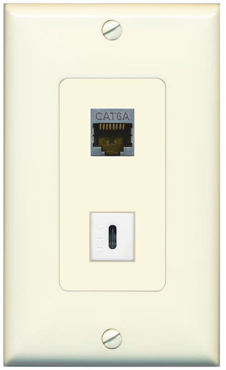 1 CAT6A 1 USBC Wall Plate [Light-almond]