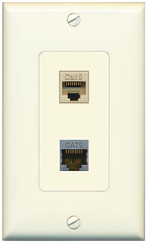 1 CAT6 1 CAT6-SHIELDED Wall Plate [Light-almond]