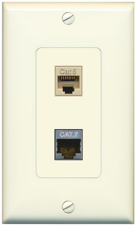1 CAT6 1 CAT7 Wall Plate [Light-almond]