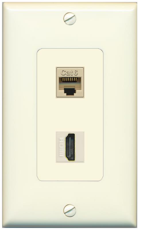 1 CAT6 1 HDMI Wall Plate [Light-almond]
