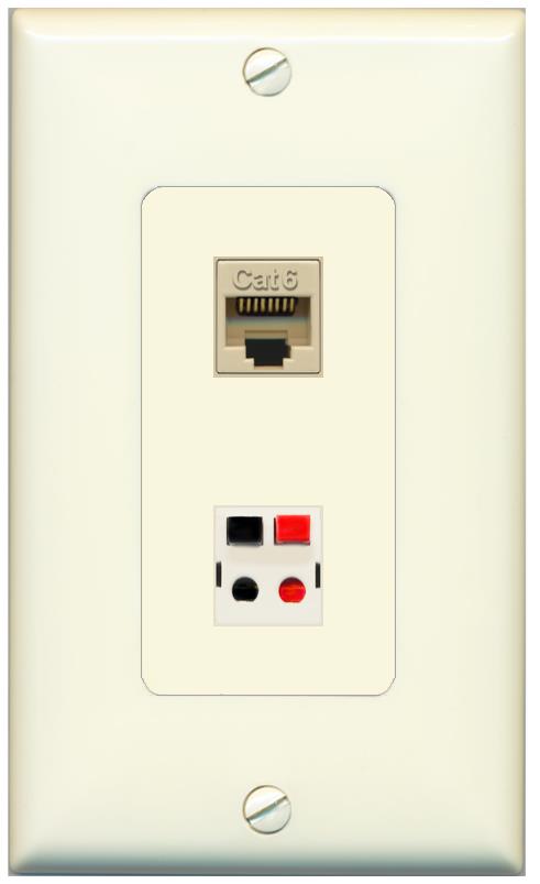 1 CAT6 1 SPEAKER Wall Plate [Light-almond]