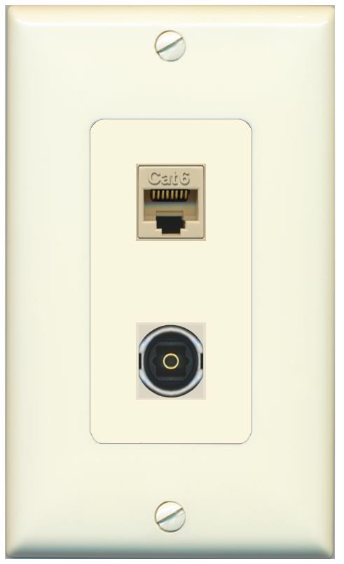 1 CAT6 1 TOSLINK Wall Plate [Light-almond]