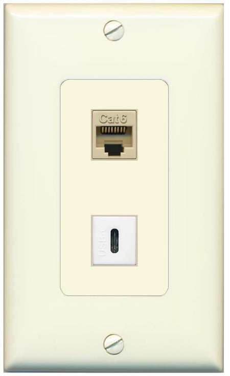 1 CAT6 1 USBC Wall Plate [Light-almond]