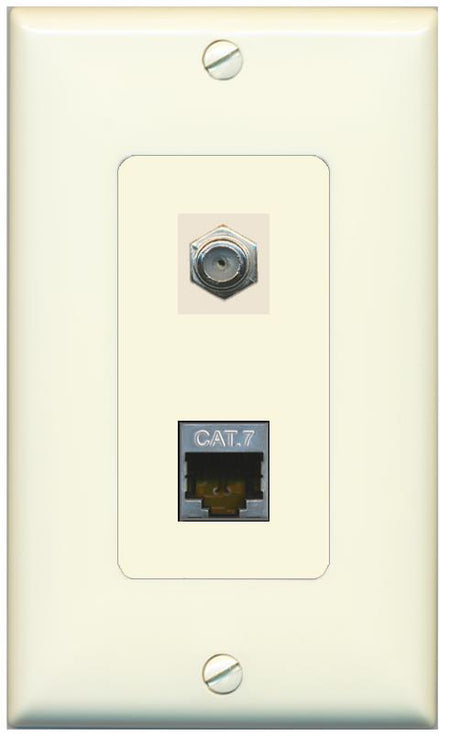 1 CAT7 1 COAX Wall Plate [Light-almond]