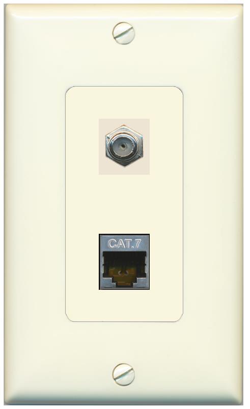 1 CAT7 1 COAX Wall Plate [Light-almond]