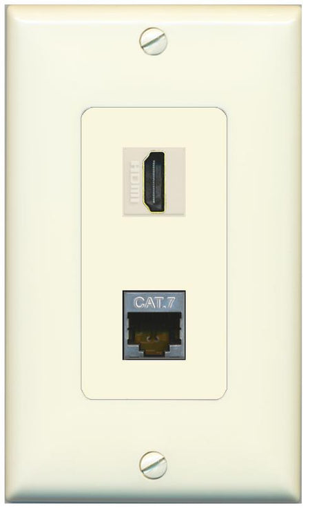1 CAT7 1 HDMI Wall Plate [Light-almond]