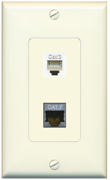 1 CAT7 1 PHONE Wall Plate [Light-almond]