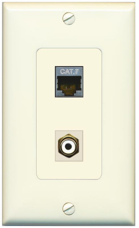 1 CAT7 1 RCA-WHITE Wall Plate [Light-almond]