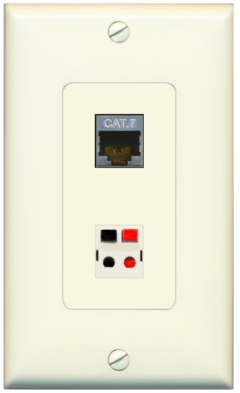 1 CAT7 1 SPEAKER Wall Plate [Light-almond]
