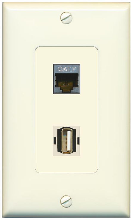 1 CAT7 1 USB2 Wall Plate [Light-almond]