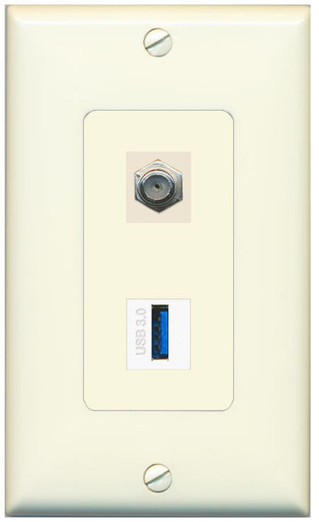 1 COAX 1 USB-3 Wall Plate [Light-almond]