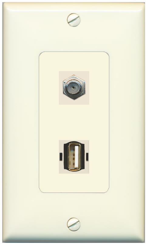 1 COAX 1 USB2 Wall Plate [Light-almond]