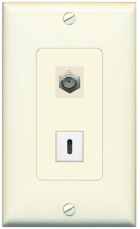 1 COAX 1 USBC Wall Plate [Light-almond]