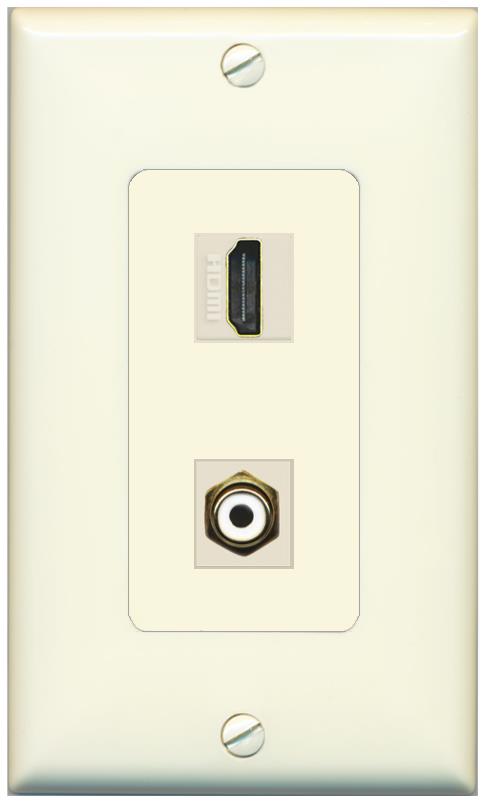 1 HDMI 1 RCA-WHITE Wall Plate [Light-almond]