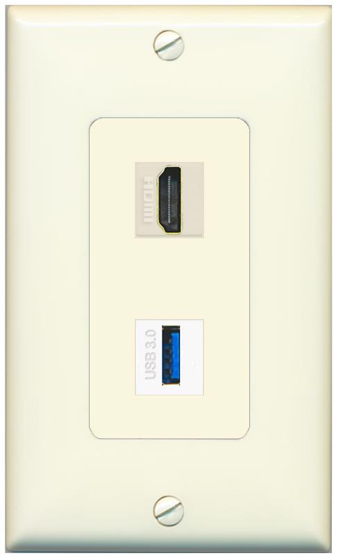 1 HDMI 1 USB-3 Wall Plate [Light-almond]