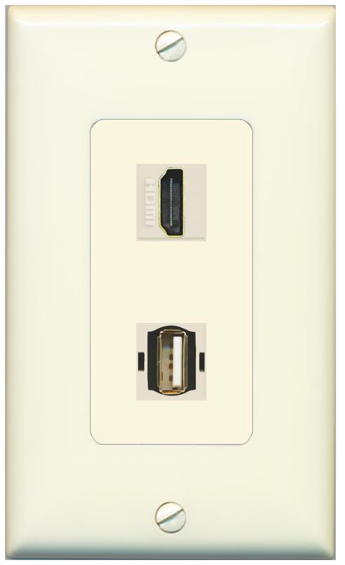 1 HDMI 1 USB2 Wall Plate [Light-almond]
