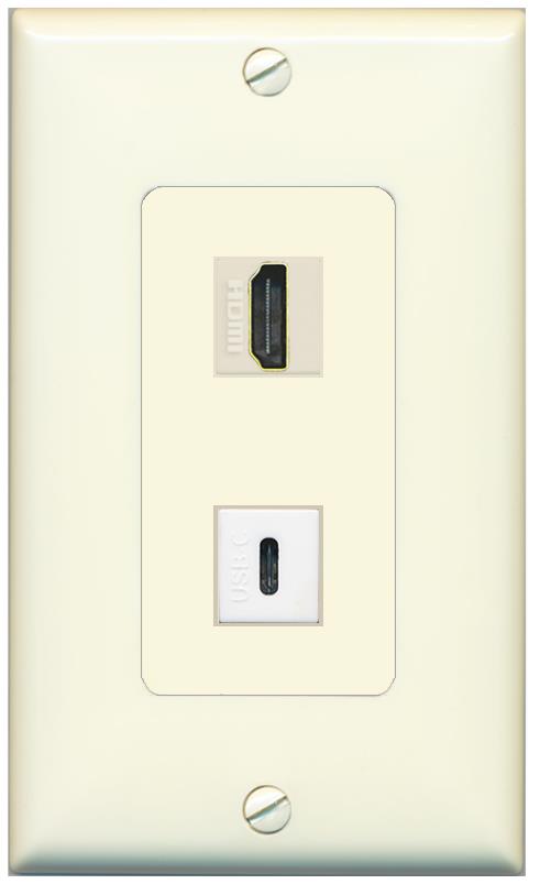 1 HDMI 1 USBC Wall Plate [Light-almond]