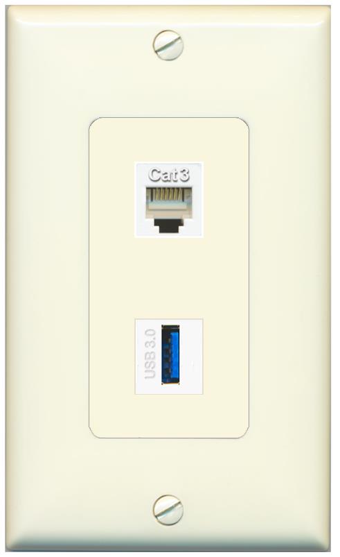 1 PHONE 1 USB-3 Wall Plate [Light-almond]