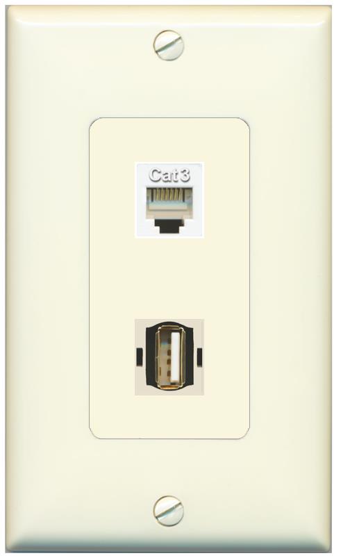 1 PHONE 1 USB2 Wall Plate [Light-almond]