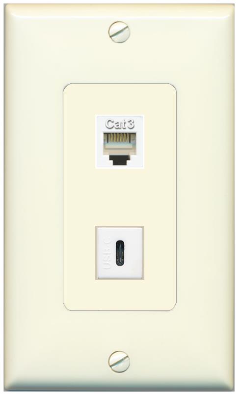 1 PHONE 1 USBC Wall Plate [Light-almond]