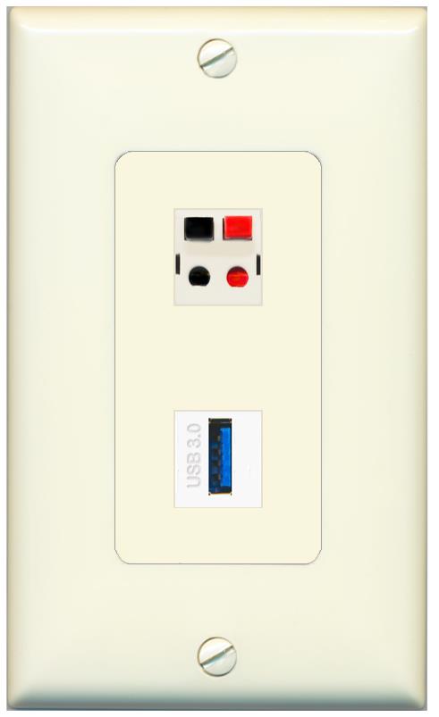 1 SPEAKER 1 USB-3 Wall Plate [Light-almond]