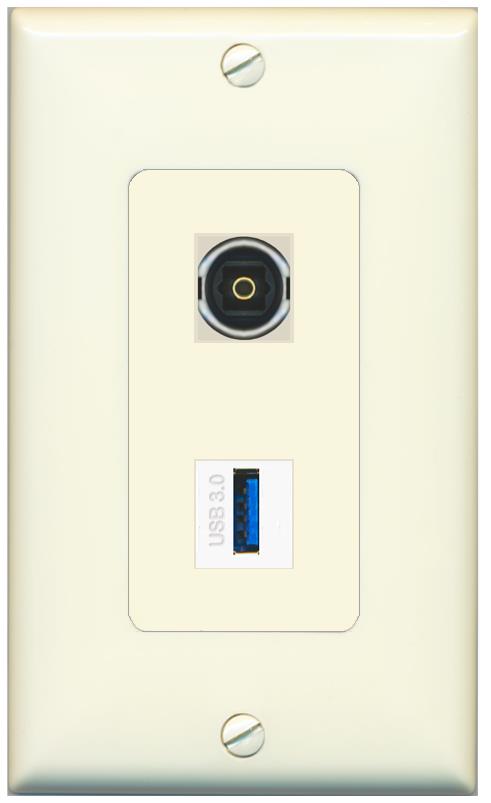 1 TOSLINK 1 USB-3 Wall Plate [Light-almond]