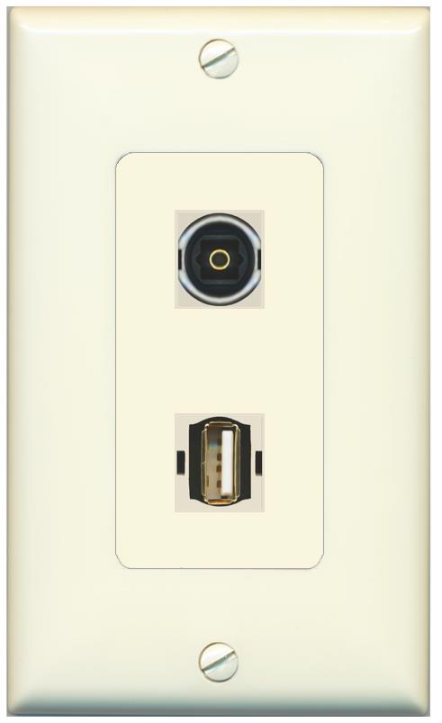 1 TOSLINK 1 USB2 Wall Plate [Light-almond]