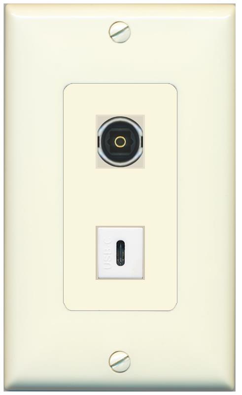 1 TOSLINK 1 USBC Wall Plate [Light-almond]