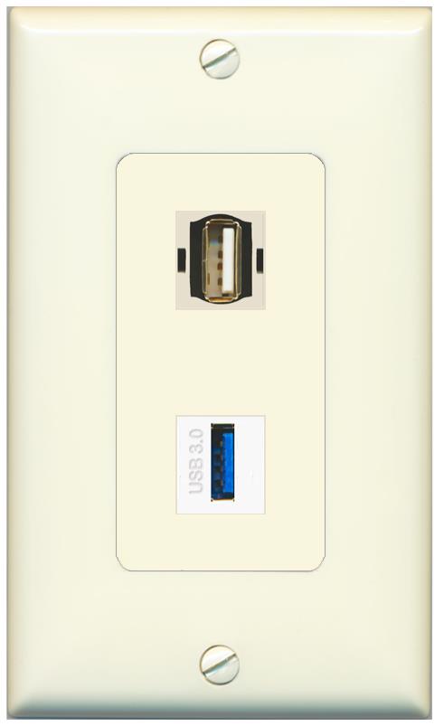 1 USB-3 1 USB2 Wall Plate [Light-almond]