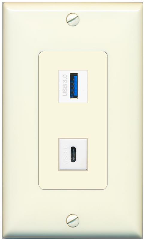 1 USB-3 1 USBC Wall Plate [Light-almond]