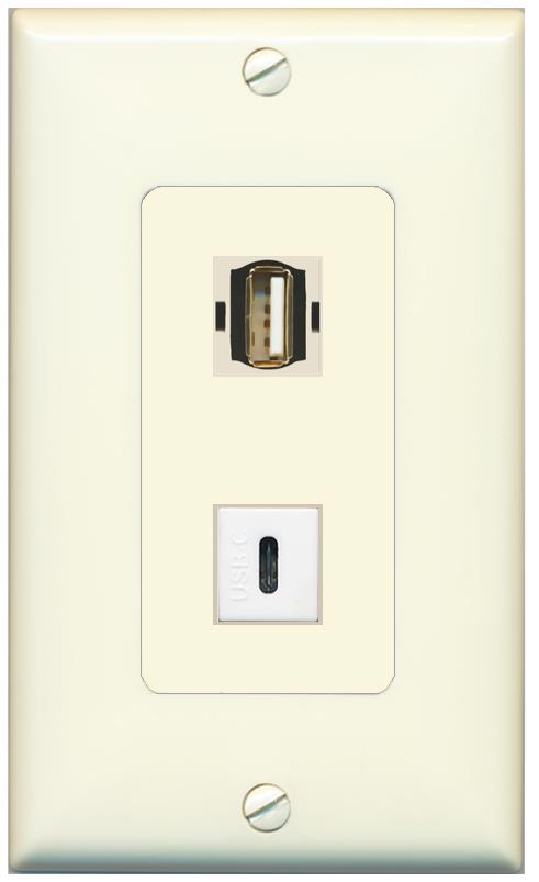 1 USB2 1 USBC Wall Plate [Light-almond]