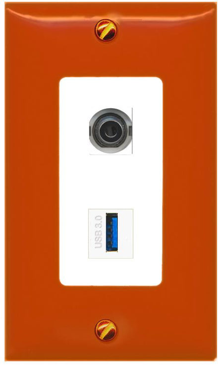 RiteAV 3.5mm USB-3 Wall Plate [Orange/White]