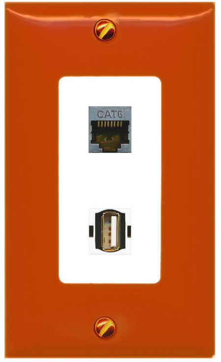 RiteAV CAT6-SHIELDED USB2 Wall Plate [Orange/White]