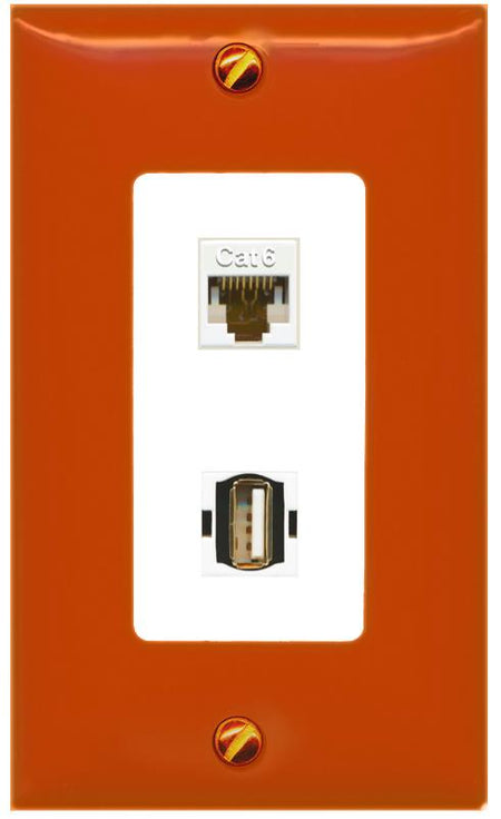 RiteAV CAT6 USB2 Wall Plate [Orange/White]