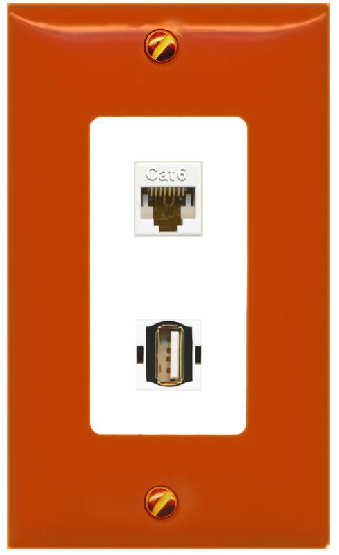 RiteAV CAT6 USB2 Wall Plate [Orange/White]