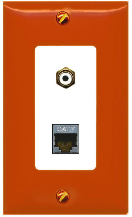 RiteAV CAT7 RCA-Orange/White Wall Plate [Orange/White]