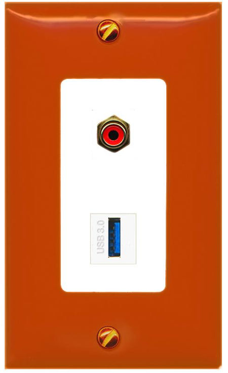 RiteAV RCA-RED USB-3 Wall Plate [Orange/White]