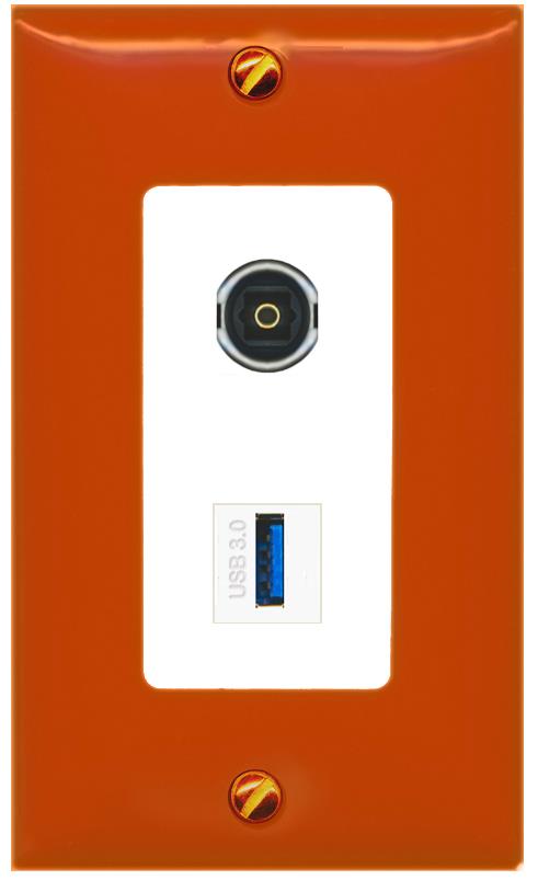 RiteAV TOSLINK USB-3 Wall Plate [Orange/White]