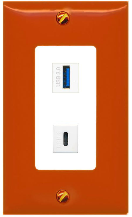RiteAV USB-3 USBC Wall Plate [Orange/White]