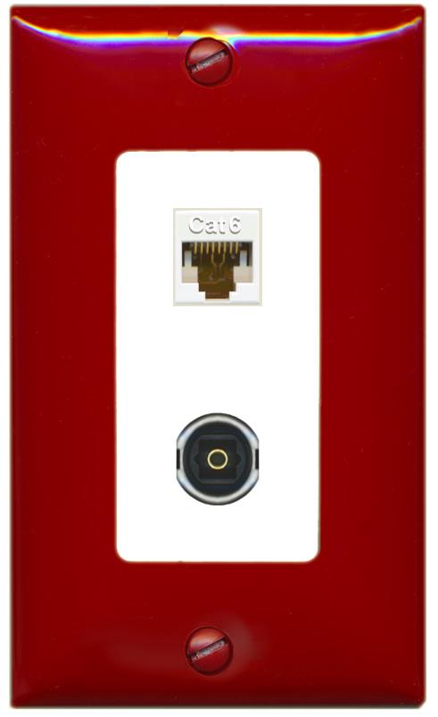 RiteAV CAT6 TOSLINK Wall Plate [Red/White]