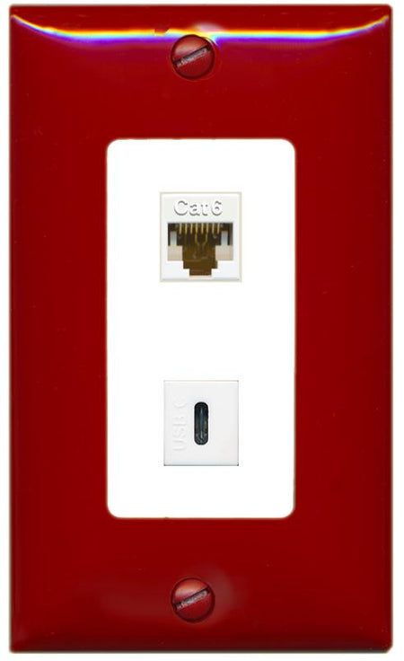 RiteAV CAT6 USBC Wall Plate [Red/White]