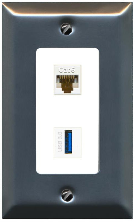 CAT6 USB-3 Wall Plate [White]