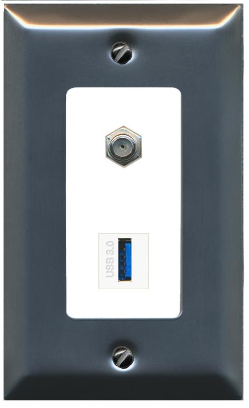 COAX USB-3 Wall Plate [White]