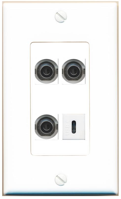 RiteAV 3 3.5mm USBC Wall Plate [White]