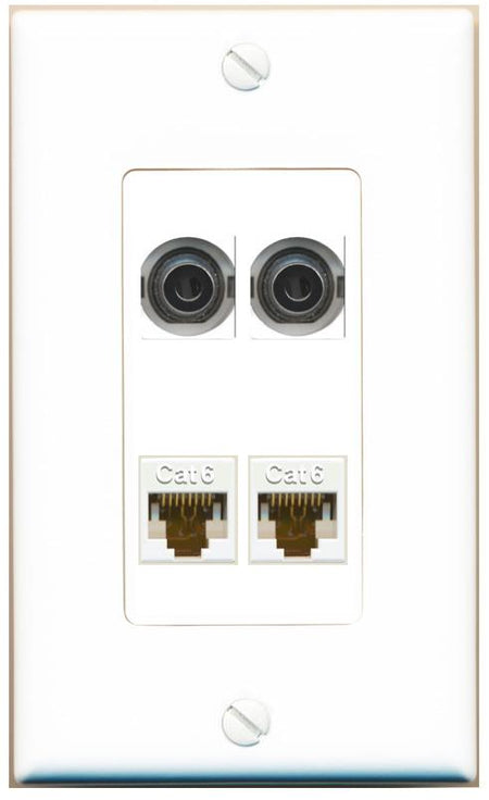 RiteAV 2 3.5mm 2 CAT6 Wall Plate [White]