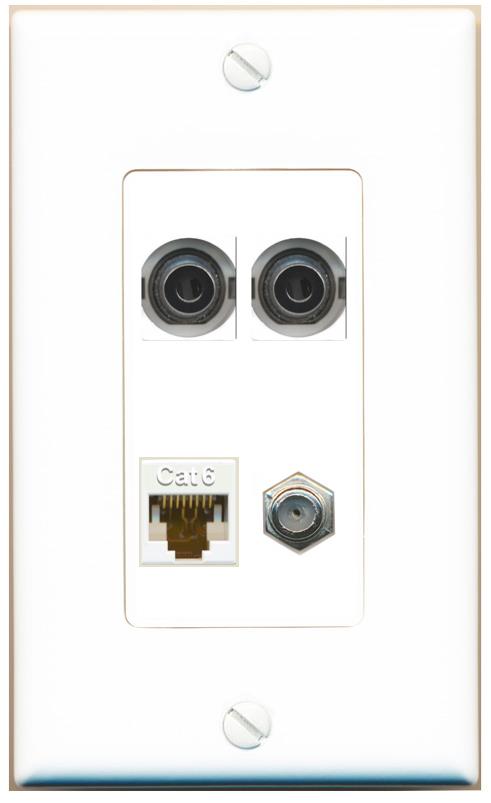 RiteAV 2 3.5mm CAT6 COAX Wall Plate [White]